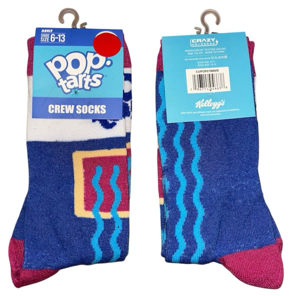 1x Pop Tarts Novelty Crew Socks Adult Set Size 6-12